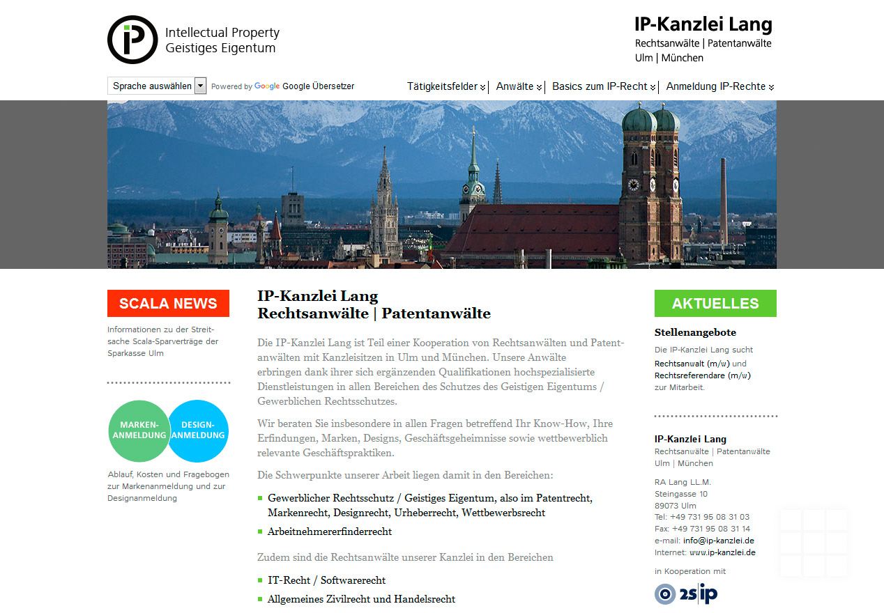 Website Design IP-Kanzlei Lang - Startseite